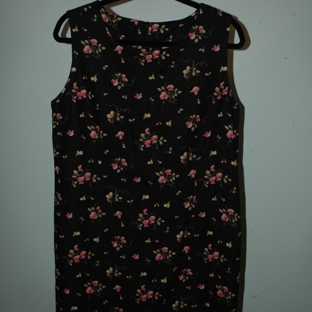 Coldwater Creek Cotton/Linen Blend Black with Floral Summer Dress Size 14 Petite
